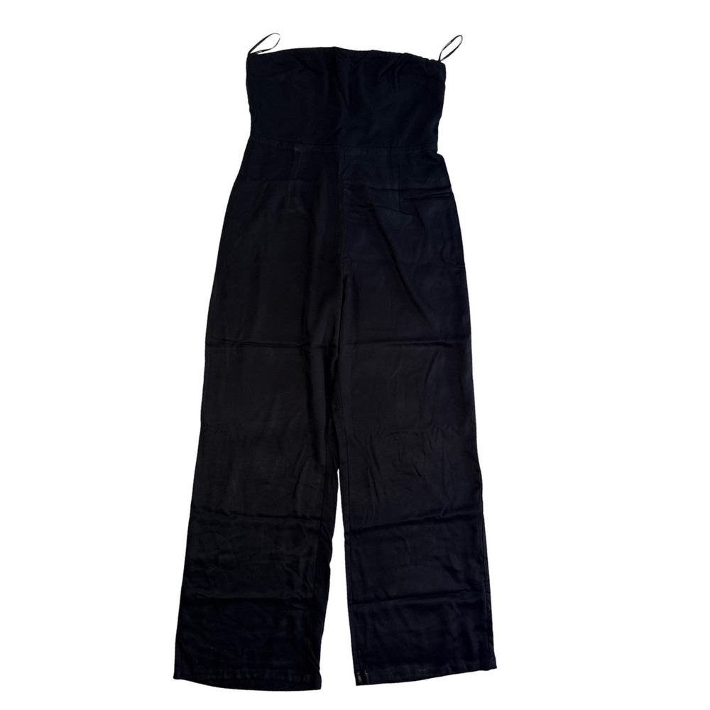 Forever 21 Black Strapless Wide Leg Jumpsuit Large Sweetheart Neckline.